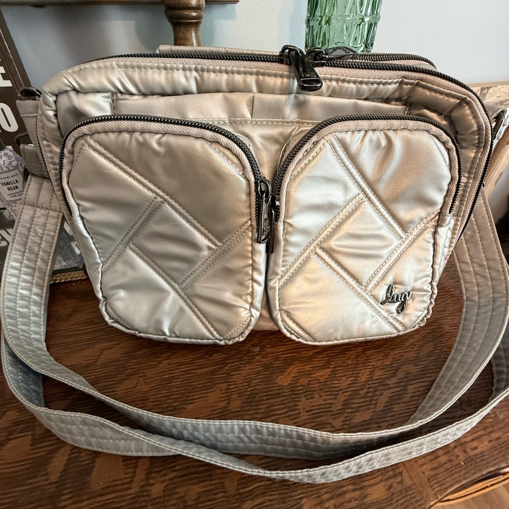 Lug Quilted Crossbody Bag in Metallic Silver